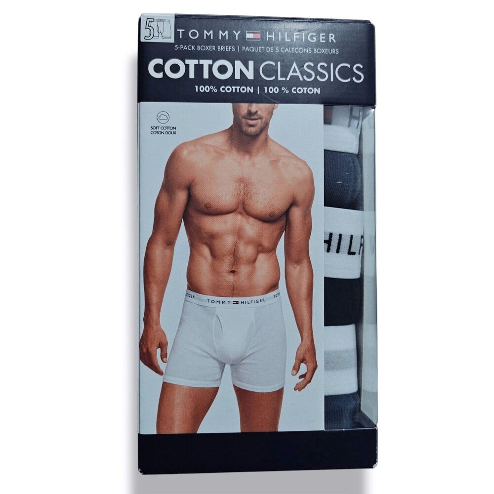 NEW Tommy Hilfiger Underwear Boxer Briefs 5 Pack Cotton S Small Blue Black NWT